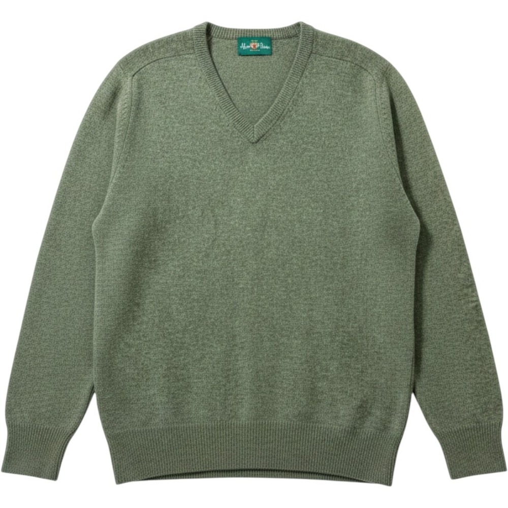 Alan Paine Mens Pure Lambswool V-Neck Sweater Sage Green UK 42" Raglan Sleeve